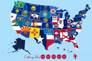 All 50 US States Map with Flag Design