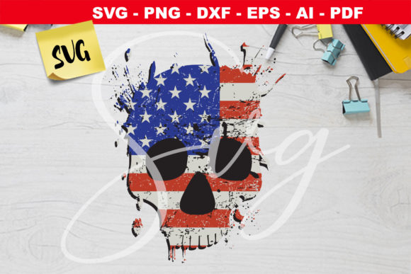 American Flag Skull Grunge Graphics