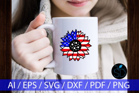American Flag, Sunflower SVG Design