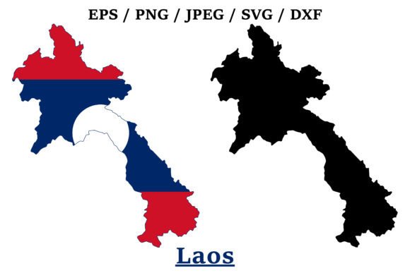 Laos National Flag Map Design Graphics for Crafts