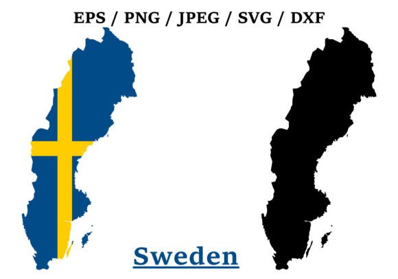 Sweden National Flag Map Design for Graphics and Crafts