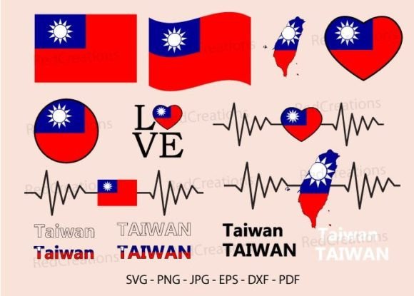 Taiwan Flag Bundle Svg, Love, Waving